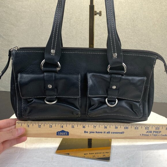 Fossil Black Leather Handbag Purse Shoulder Bag 75082,Zipper,Pockets - Picture 4 of 12